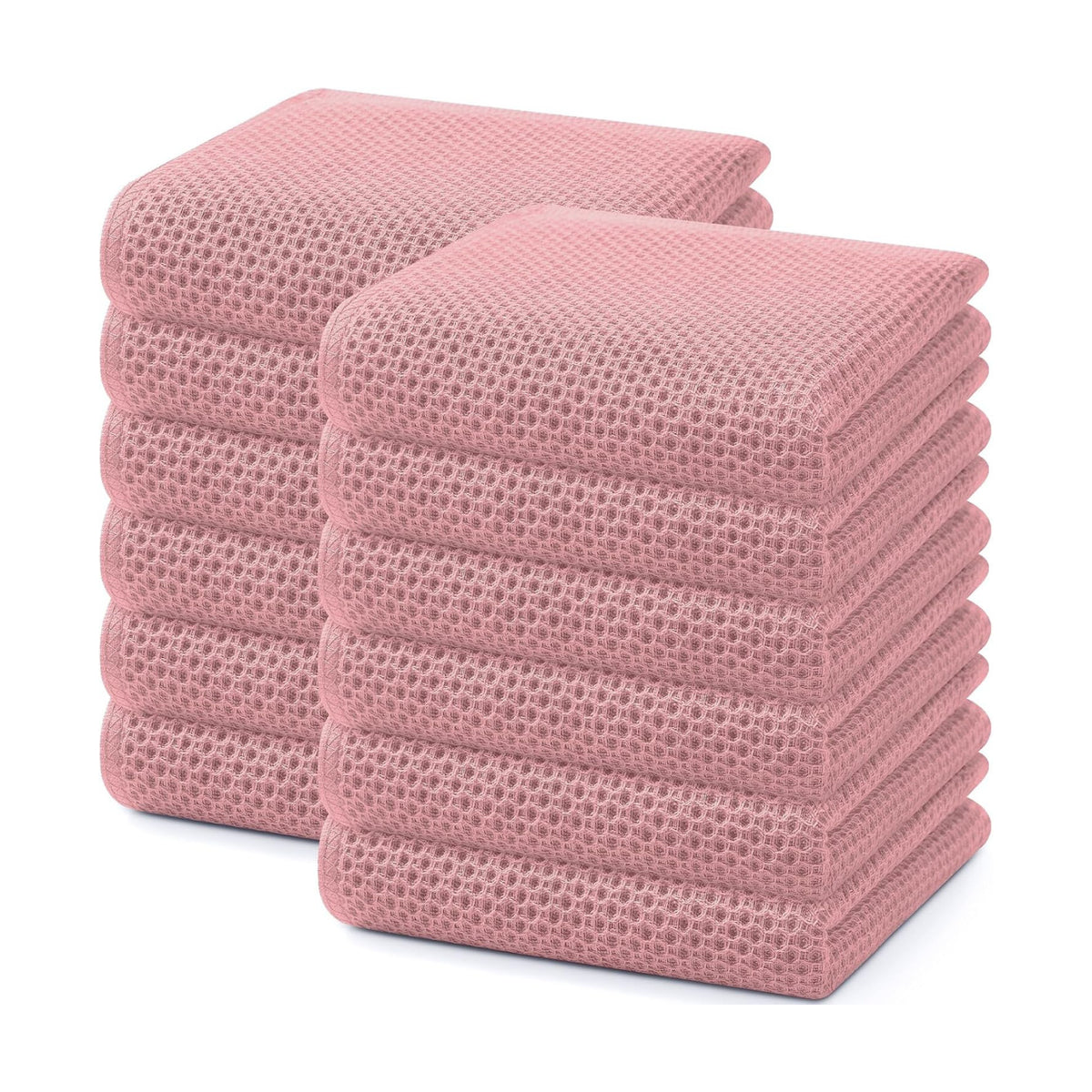 Homaxy 100% Cotton Waffle Weave Kitchen Dish Towels 12-Pack, Dried Rose | 13 x 28 Inches, Ultra Soft Absorbent Dish