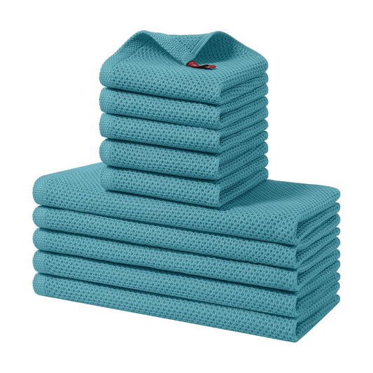 Homaxy 10 Pack 100% Cotton Kitchen Towels and Dishcloths Set, Lake Blue | 12 x 12 Inches and 13 x 28 Inches Kitchen