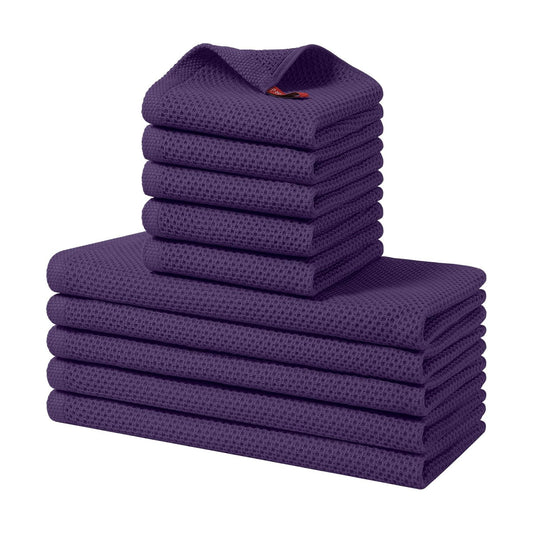 Homaxy 10 Pack 100% Cotton Kitchen Towels and Dishcloths Set, Eggplant | 12 x 12 Inches and 13 x 28 Inches Kitchen