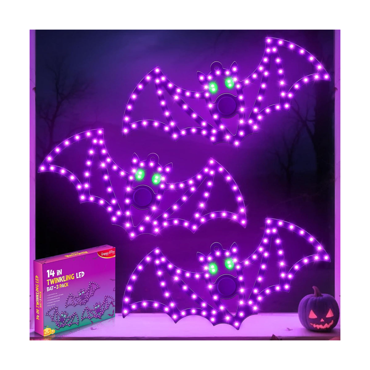 6-Pack 14" Halloween Classics Twinkling LED Bat Window Lights