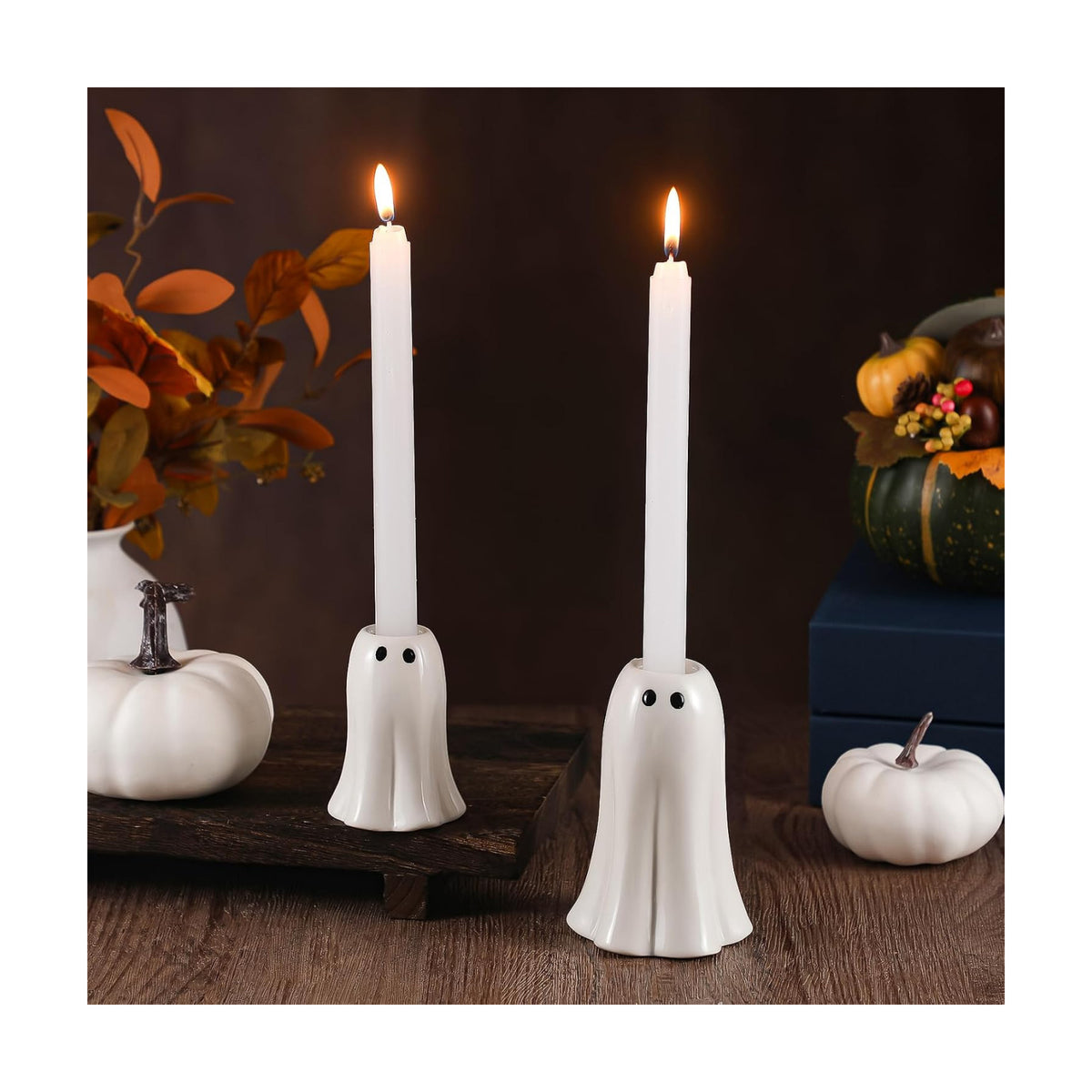 Reallnaive 2 Pcs Halloween Ghost Candlestick, Halloween Taper Candle Holder