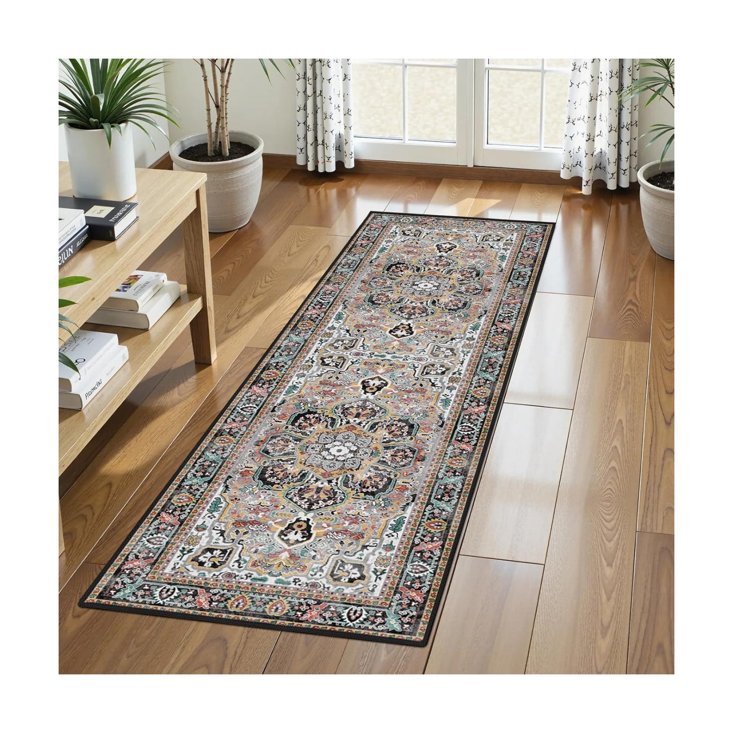 Washable Area Rug 2'6'' x 8' Vintage Traditional Persian Mat - Foldable Distressed Non-Slip Machine Washable Carpet for