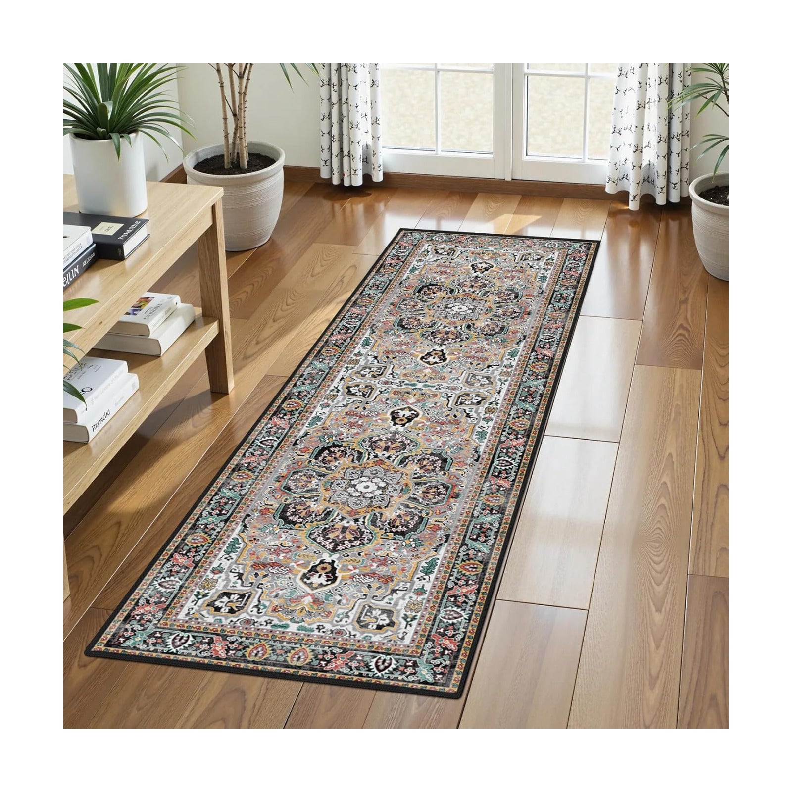 Washable Area Rug 2'6'' x 8' Vintage Traditional Persian Mat - Foldable Distressed Non-Slip Machine Washable Carpet for