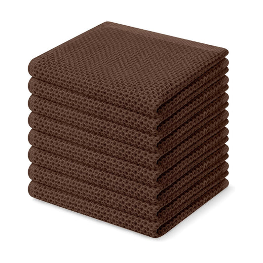 Homaxy 100% Cotton Waffle Weave Kitchen Dish Cloths 8-Pack, Coffee | 12 x 12 Inches, Ultra Soft Absorbent Dish Towels