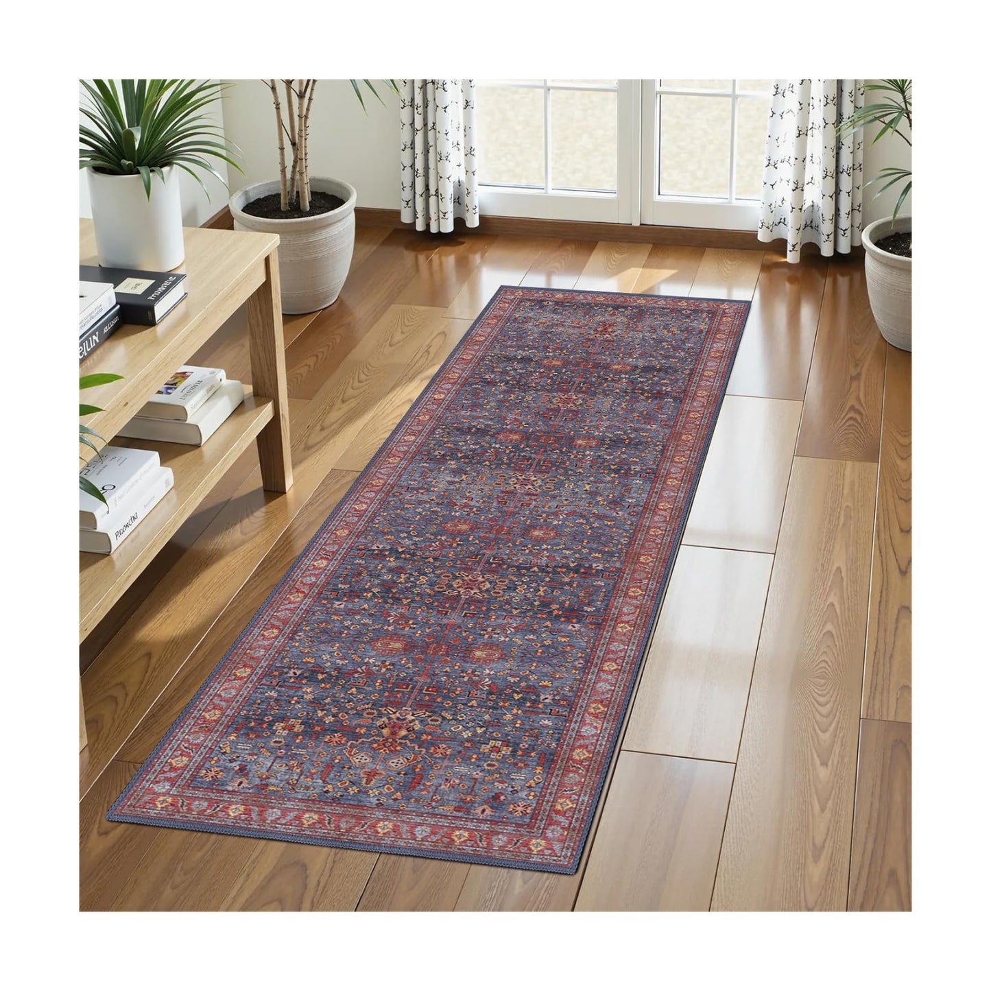 Washable Area Rug 2'6'' x 8' Vintage Traditional Persian Mat - Foldable Distressed Non-Slip Machine Washable Carpet for