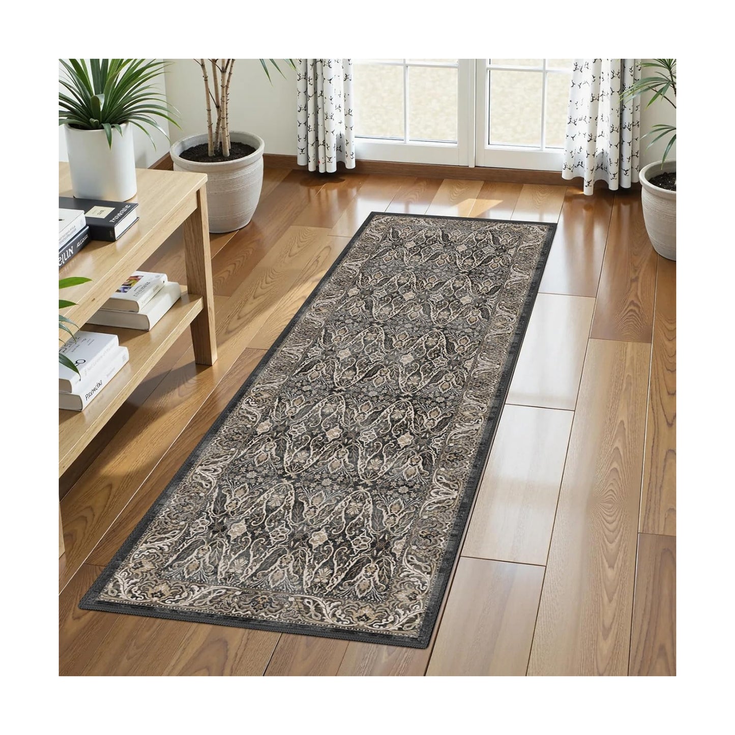 Washable Area Rug 2'6'' x 8' Vintage Traditional Persian Mat - Foldable Distressed Non-Slip Machine Washable Carpet for