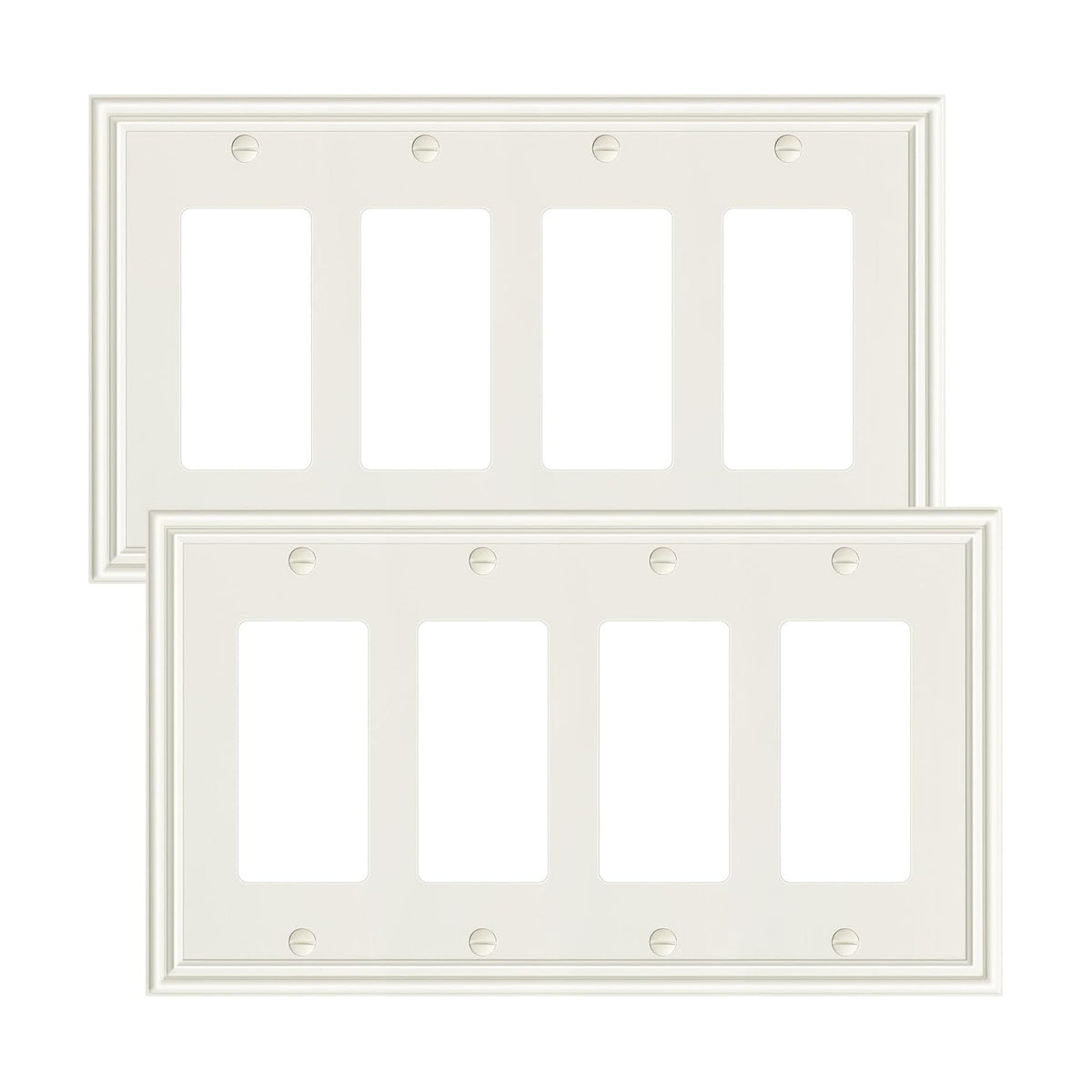 2-Pack Zinc Alloy Quad Decorator Outlet Cover Plate, Solid Wall Plates | Decorative Switch Plates and Outlet Covers, 4