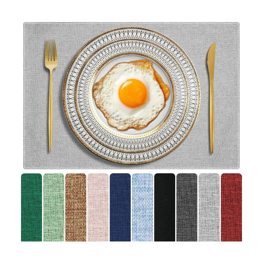 Cloth Placemats Set of 6, Cotton Linen Blend Place Mats, Light Gray | Machine Washable, Double Layered, Heat Resistant