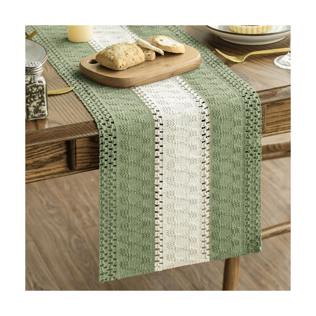 Artoid Mode Light Green Farmhouse Woven Table Runner 12x36 Inch