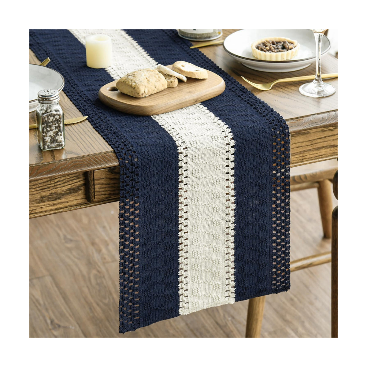 Artoid Mode Dark Blue Farmhouse Woven Table Runner 12x48 Inch
