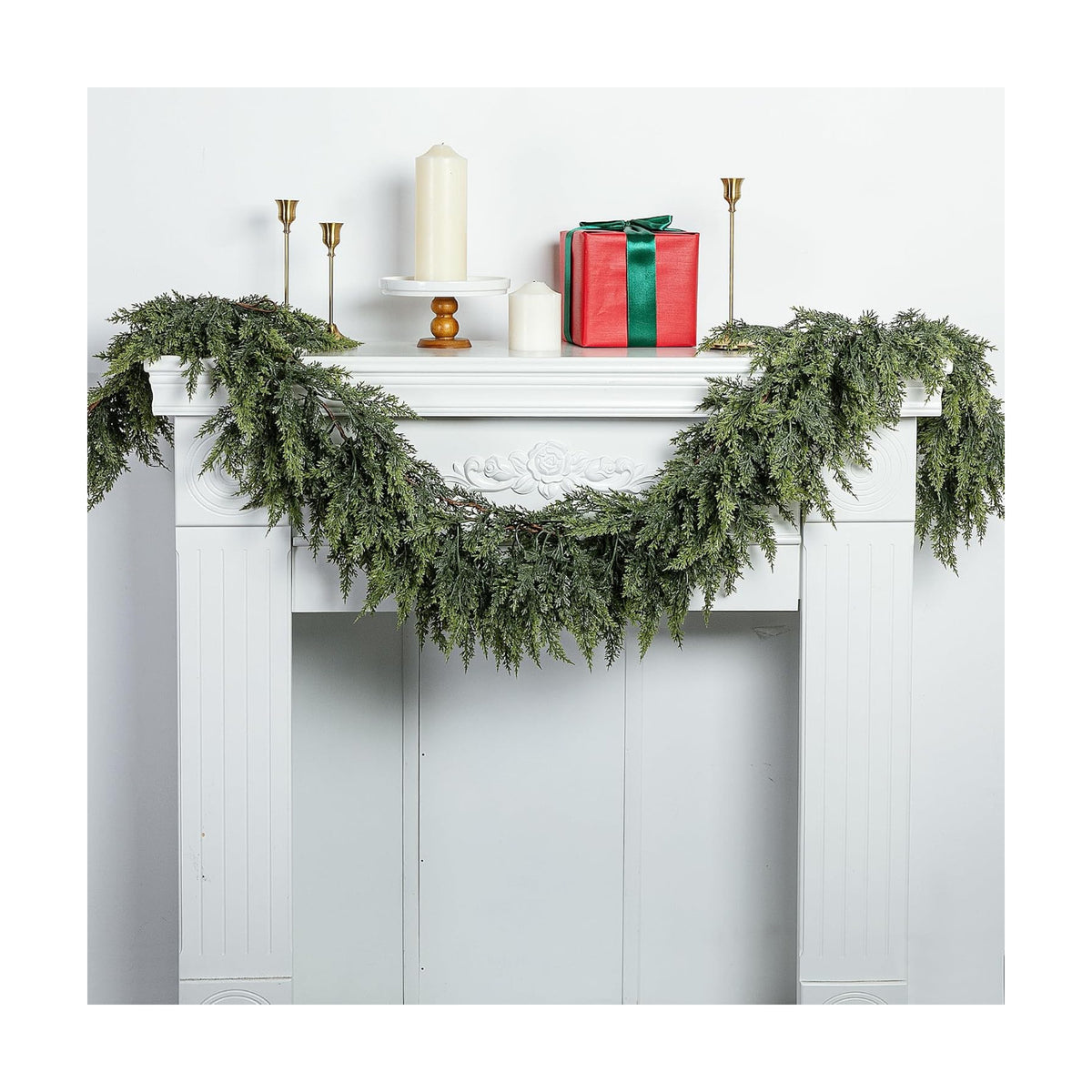 2 Pcs Christmas Norfolk Pine Garlands, 6Ft 2 Color Artificial Cedar Garland | Real Touch Faux Pine Cypress Greenery