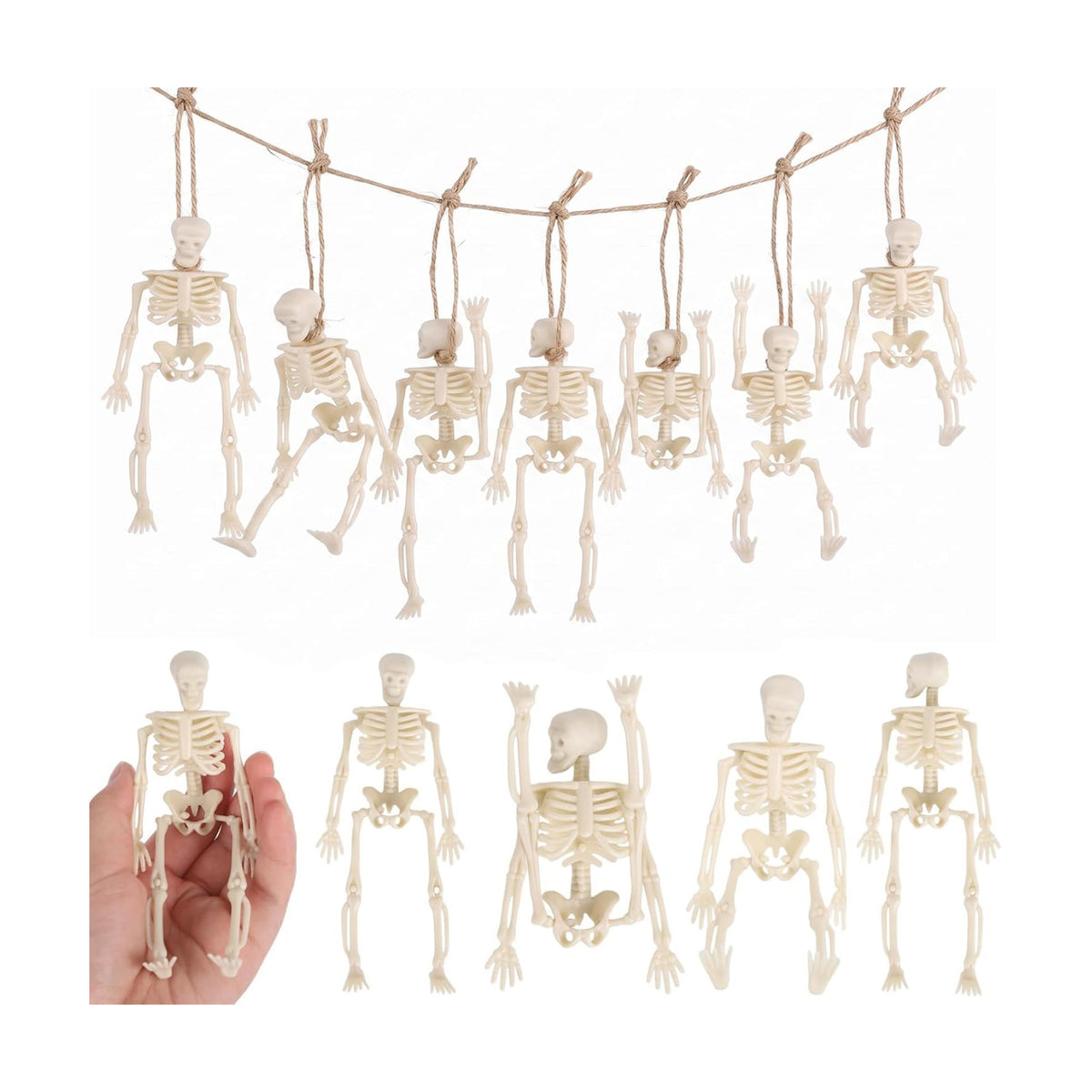 12 Pcs 6" Mini Skeleton Figurines -Small Posable Halloween Skeleton Decorations, Plastic Skeletons for Spooky Home Decor, Haunted House, Party Favors and Gift Bag Fillers