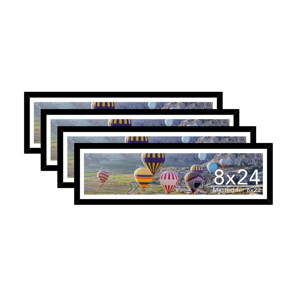 JCJMY 8x24 Picture Frame Set of 4 with 6x22 Mat, Panoramic Picture Frame Display Photo 6x22 with Mat or 8 x 24 Without