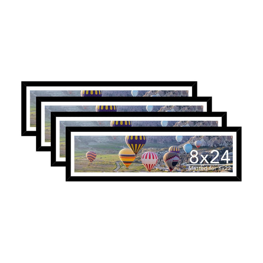 JCJMY 8x24 Picture Frame Set of 4 with 6x22 Mat, Panoramic Picture Frame Display Photo 6x22 with Mat or 8 x 24 Without