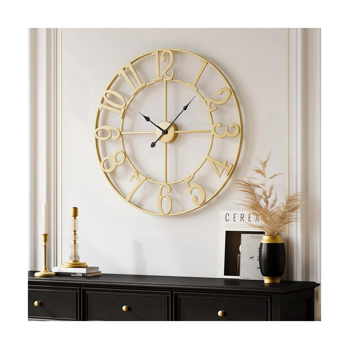 Cuspin 20 Inch Wall Clock Gold Decorative Metal Clocks for Living Room | Battery operated, Silent non ticking, easy to