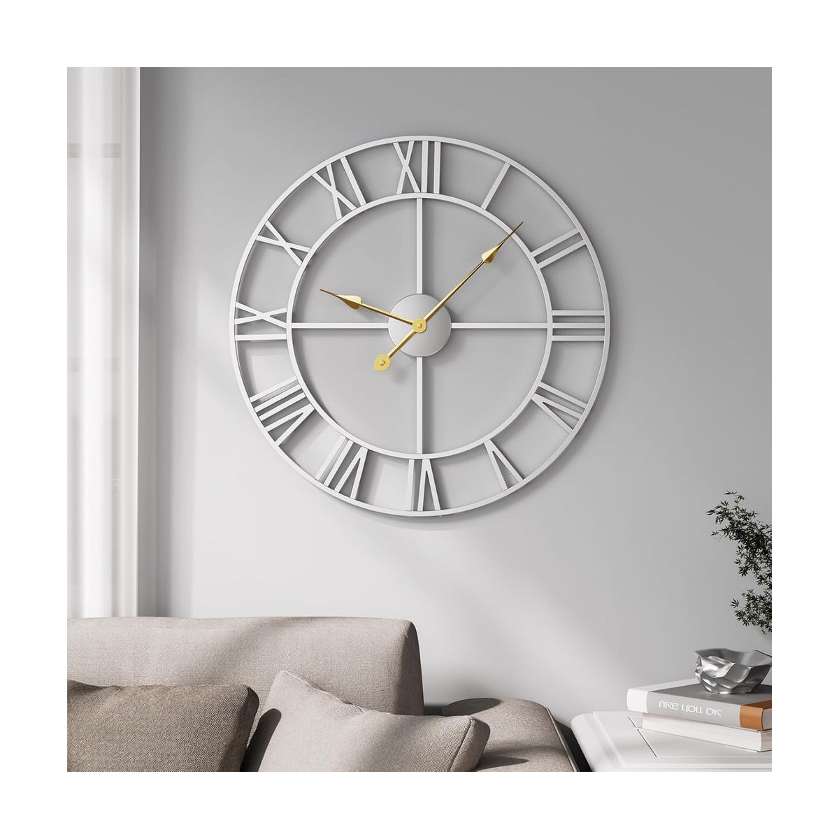 Cuspin 20 Inch Wall Clock Large Silver Decorative Modern Metal Clocks | Battery operated, Silent non ticking, Roman