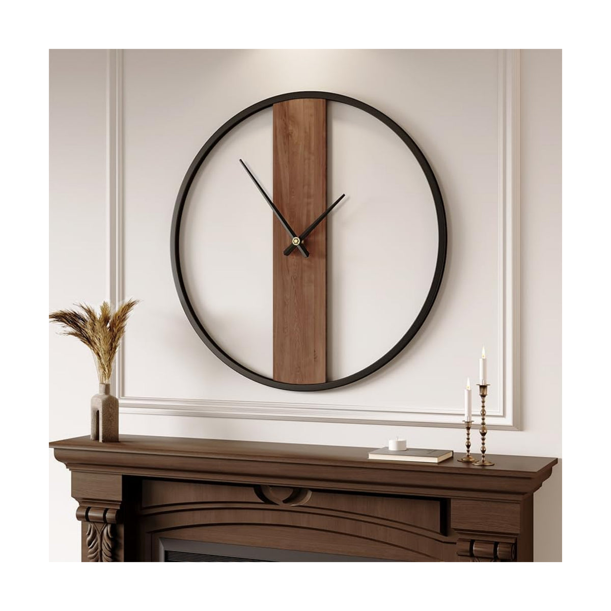 Cuspin 30 Inch Large Wall Clock Modern Rustic Walnut Dial Decorative Clock | Battery operated, Silent non ticking