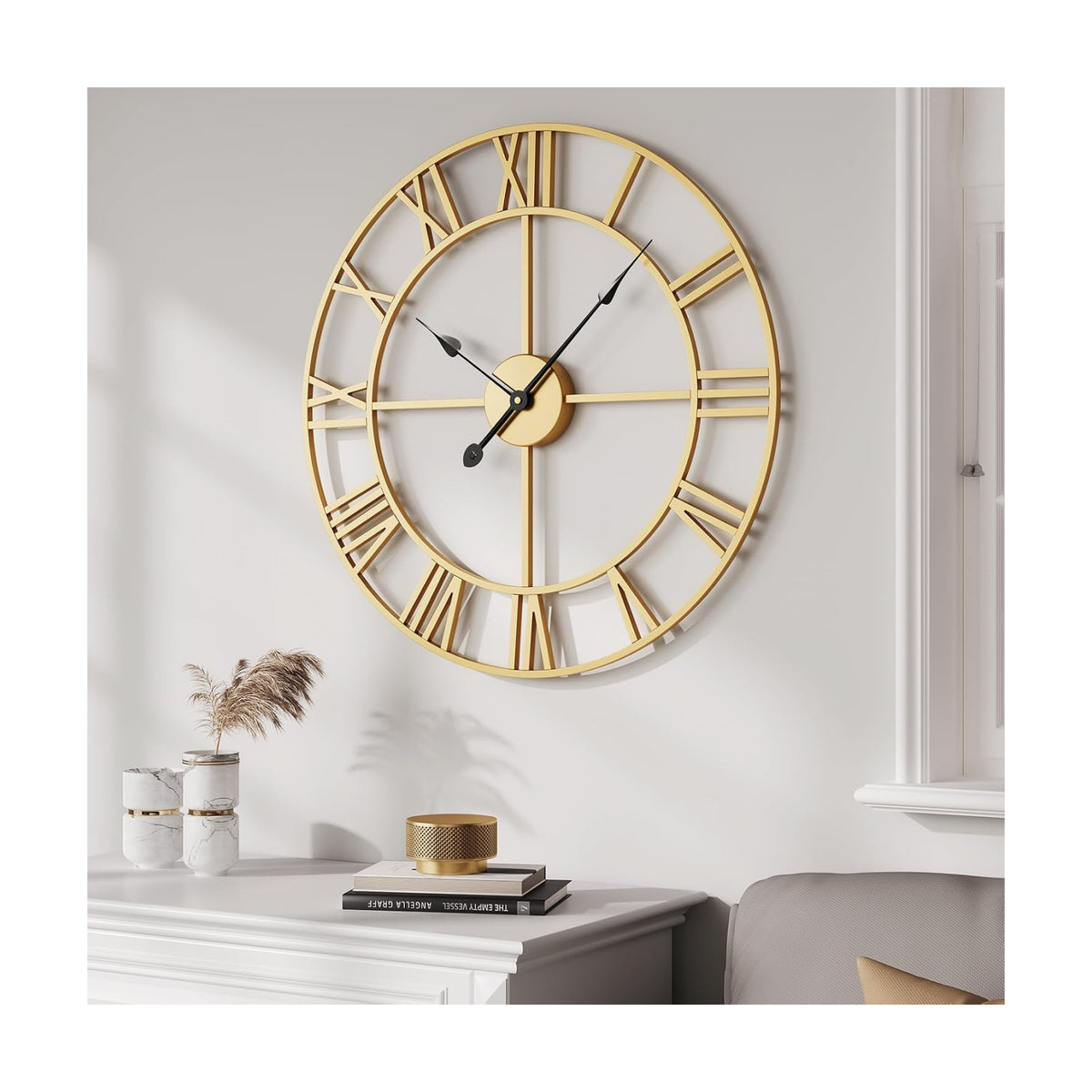 Cuspin 20 Inch Wall Clock Gold Modern Metal Round Decorative Clock | Battery operated, Silent non ticking, Roman