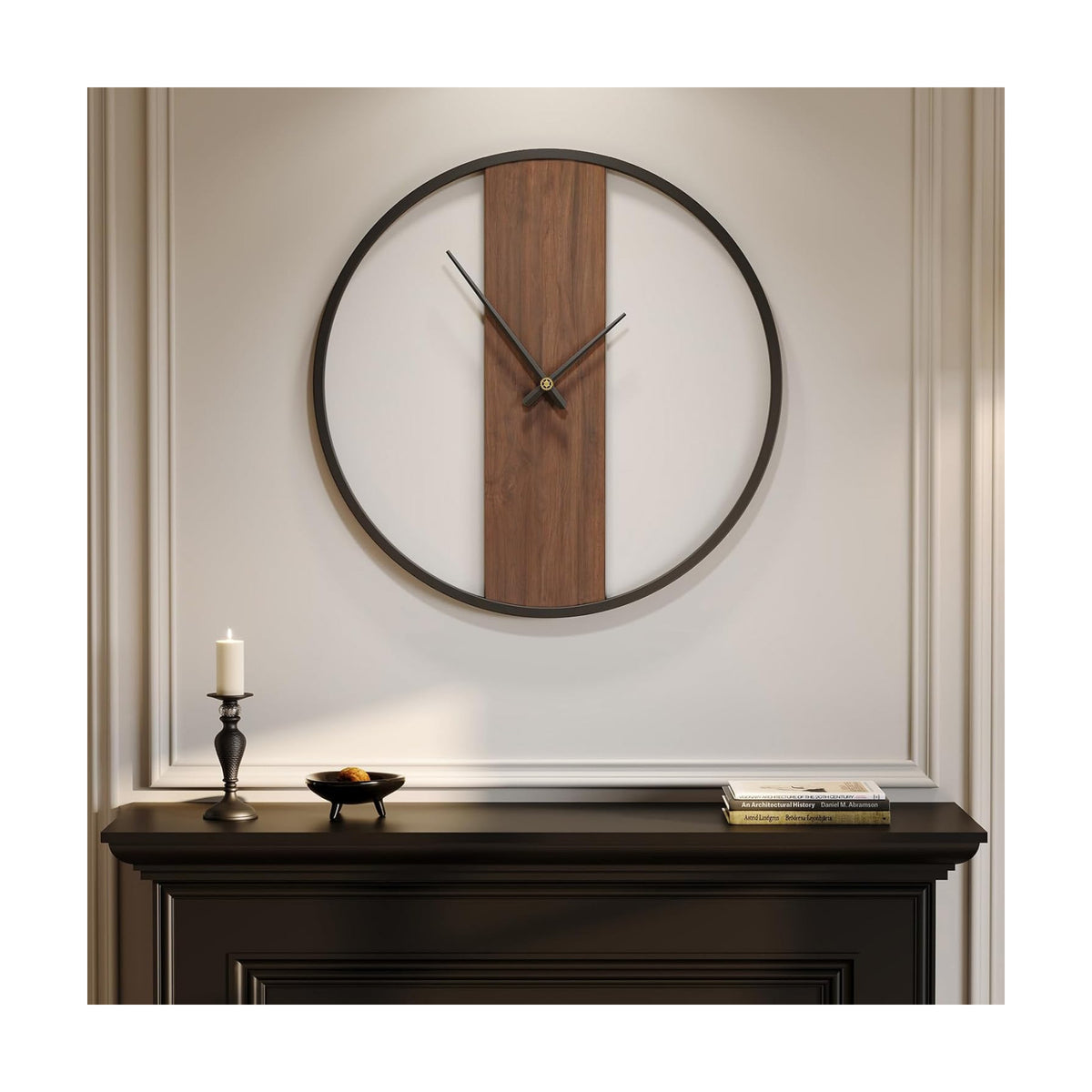 Cuspin 24 Inch Large Wall Clock Modern Rustic Walnut Dial Decorative Clock | battery operated, silent non ticking