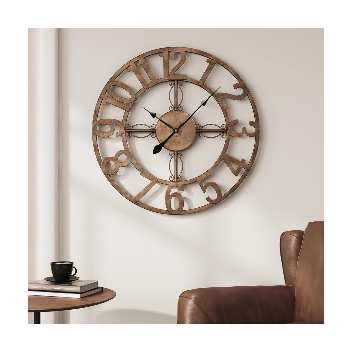 Cuspin 20 Inch Wall Clock Bronze, Large Rustic Decorative Metal Wall Clock | Battery operated, Silent non ticking