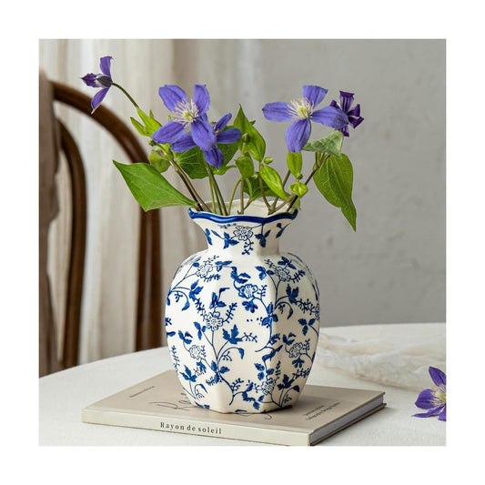 Small and White Ceramic Vase / Vase-u02 / 6 INCH / Blue