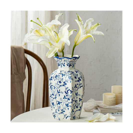 White Ceramic Vase / Vase-u02 / 9.5 INCH / Blue