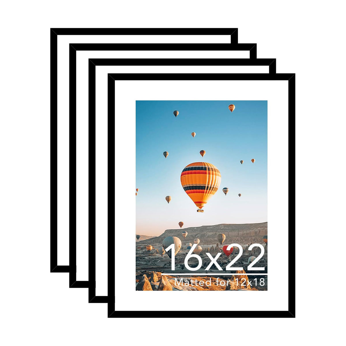 JCJMY 16x22 Picture Frame Set of 4 with 12x18 Mat, Display Photo 12x18 with Mat or 16 x 22 Without Mat, Wall Hanging