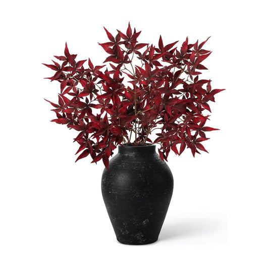 Janinka 3 Pcs 29" Artificial Japanese Maple Stem Fall Foliage,Dark Red