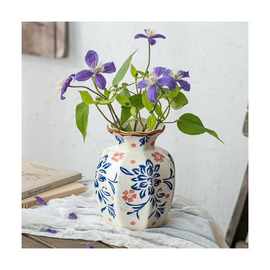 Small and White Ceramic Vase / Vase-u01 / 6 INCH / Blue