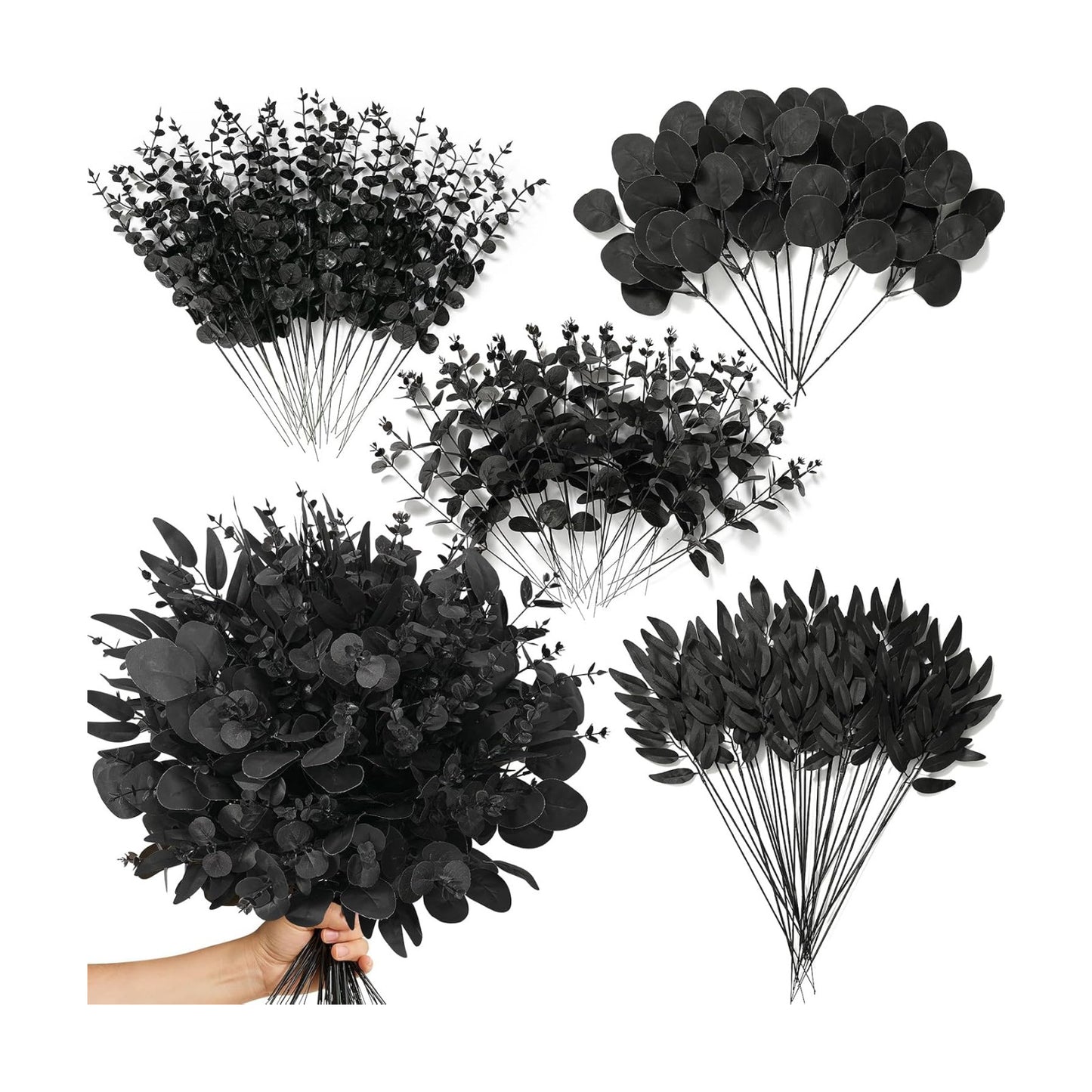 Artificial Eucalyptus Stems Bulk / Black Greenery / Set of 100