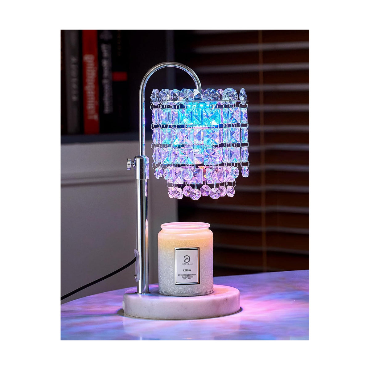Candle Warmer Lamp with Timer & Dimmable Crystals Candle Lamp Warmer with RGB Mode, Adjustable Height Electric Candle