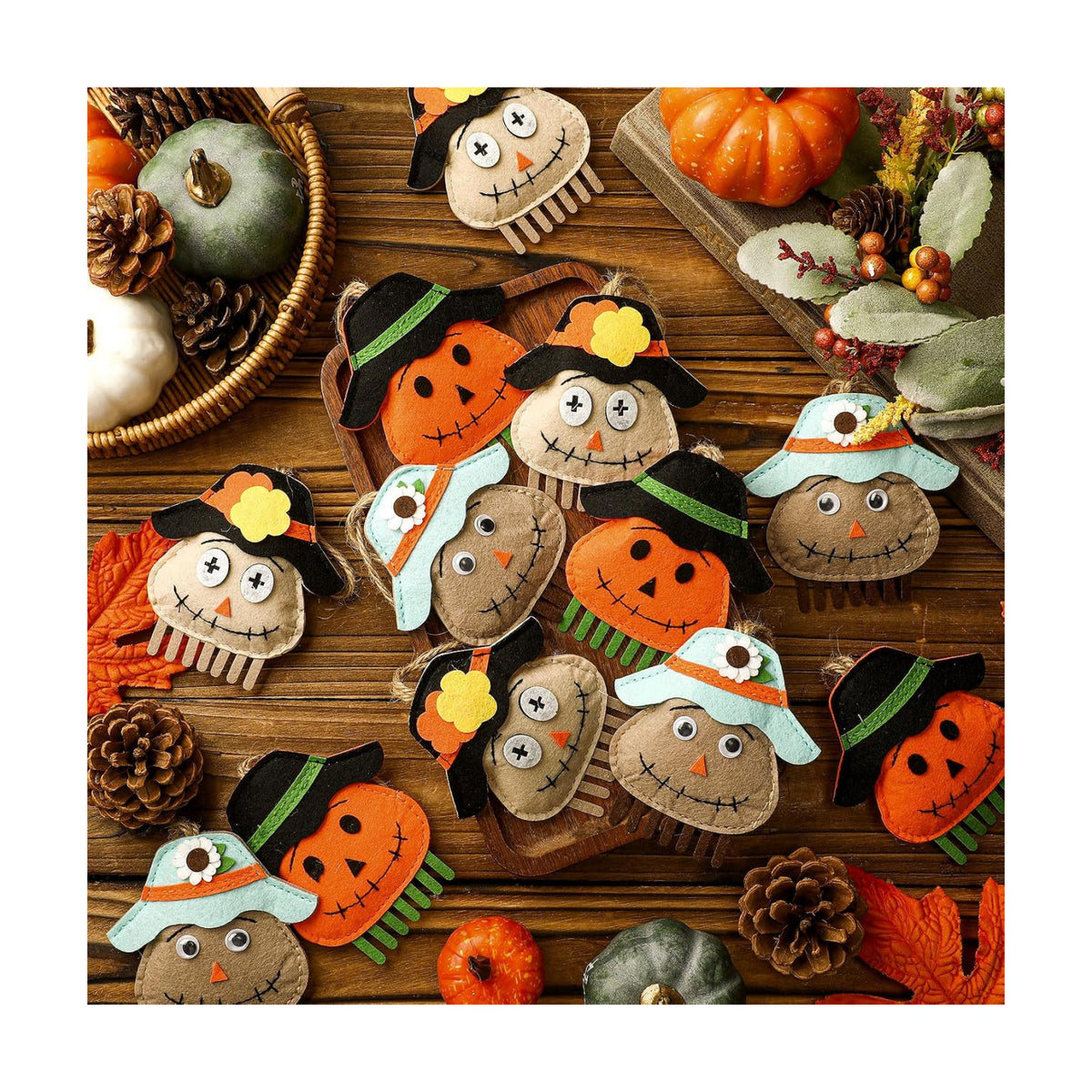 Simgoing 12 Pcs Fall Thanksgiving Tree Ornaments 3.9 Inch, Scarecrow