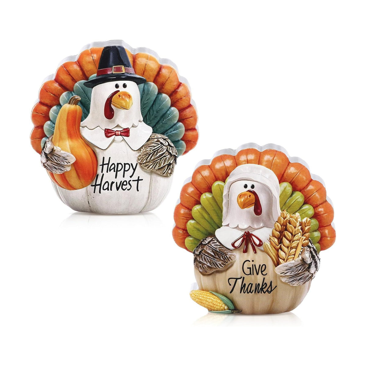 Menkxi 2 Pcs Thanksgiving Turkey Figurines Wooden Turkey Decor for Home Fall Harvest Indoor Table Centerpieces for Autumn Fall Thanksgiving Home Office Desk Party Supplies