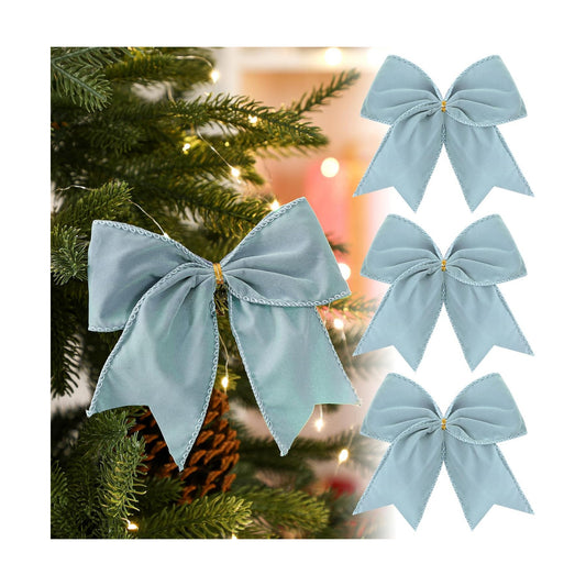Janinka 12 Pcs 6 Inch Christmas Velvet Bows Decor for Wreath, Light Blue