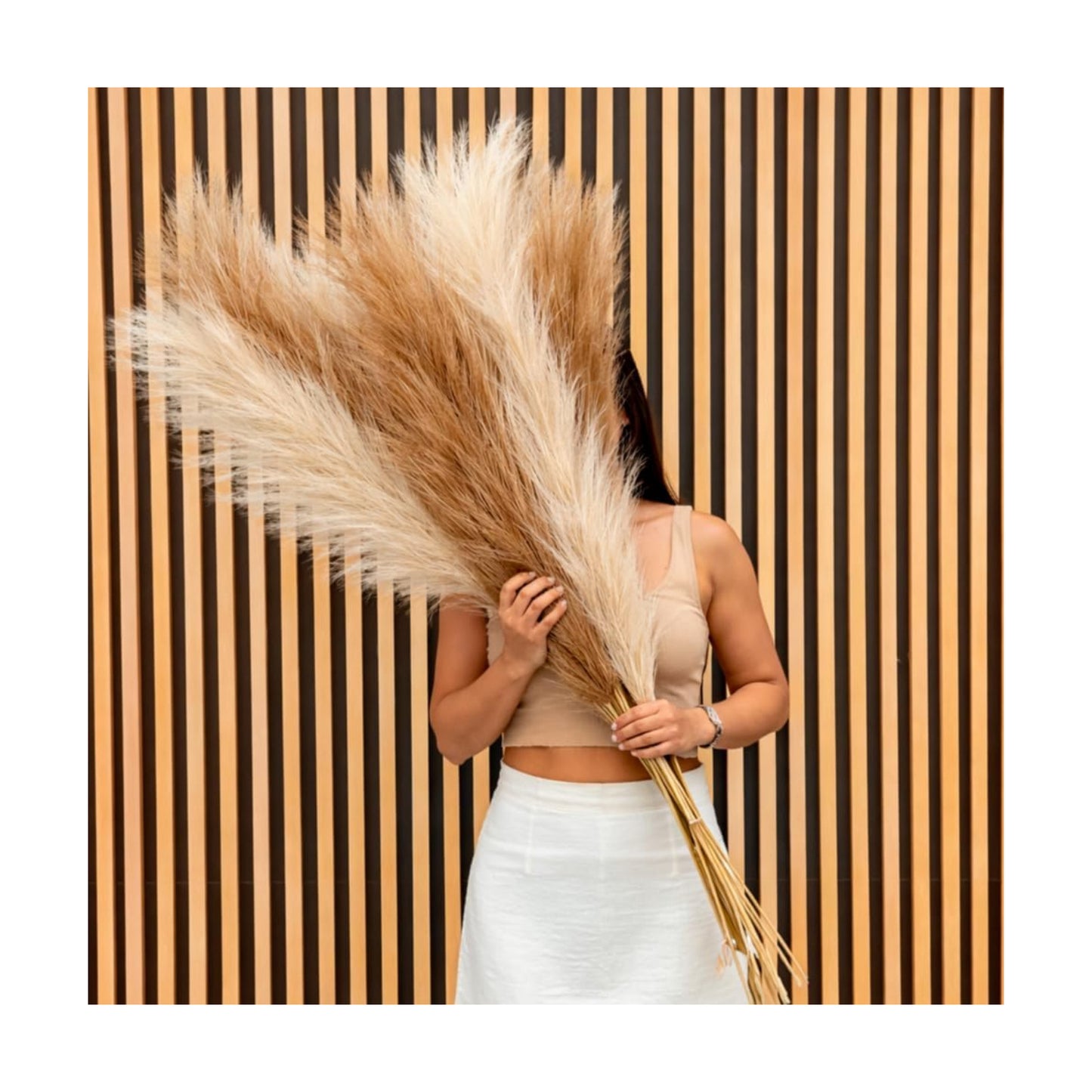 43"/ Faux Tall Fluffy Large Pampas Grass Boho Decor-Floral / Beige & Brown / 3.6 ft / Set of 3