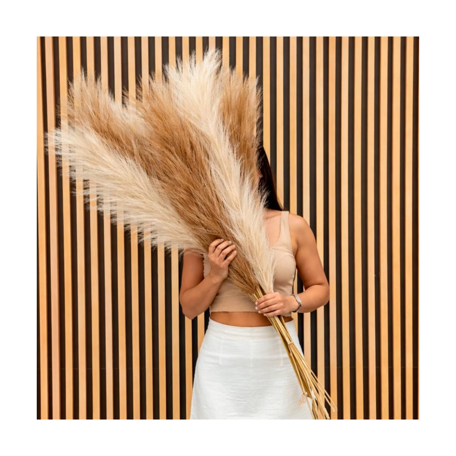 43"/ Faux Tall Fluffy Large Pampas Grass Boho Decor-Floral / Beige & Brown / 3.6 ft / Set of 3
