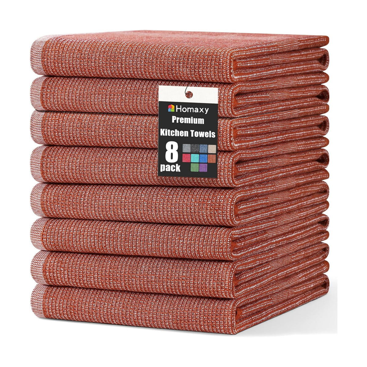 Homaxy 380 GSM Cotton Premium Kitchen Towels 8 Pack, 18"x 28", Rust | Flat and Terry Dish Towels, Highly Absorbent Tea
