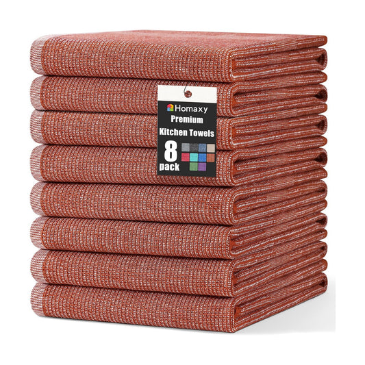 Homaxy 380 GSM Cotton Premium Kitchen Towels 8 Pack, 18"x 28", Rust | Flat and Terry Dish Towels, Highly Absorbent Tea