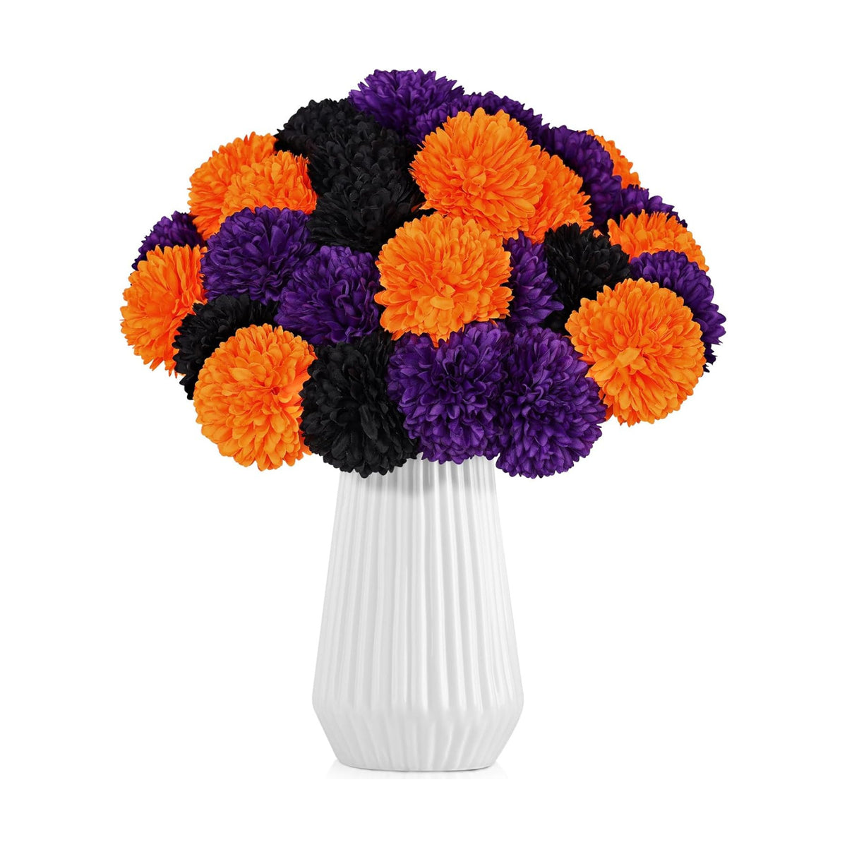 36 Pcs Halloween Artificial Flowers Halloween Chrysanthemums Ball Silk Flowers Black Orange Purple Fake Hydrangea for Halloween Party Home Table Centerpieces Vase Decor