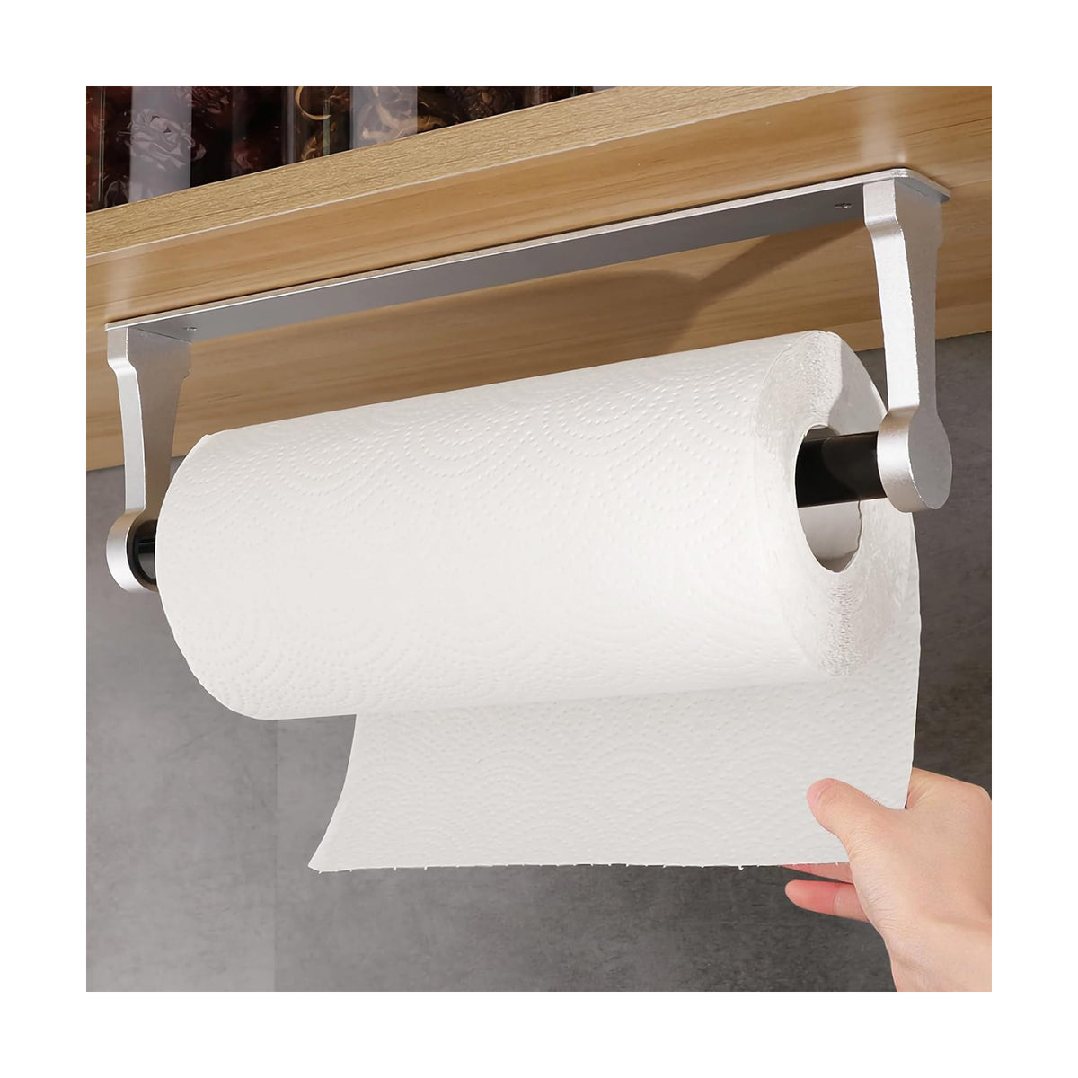 MONEER Paper Towel Holder Under Cabinet, Paper Towel Holder, Aluminum Alloy Kitchen Towel Holders, Self Adhesive