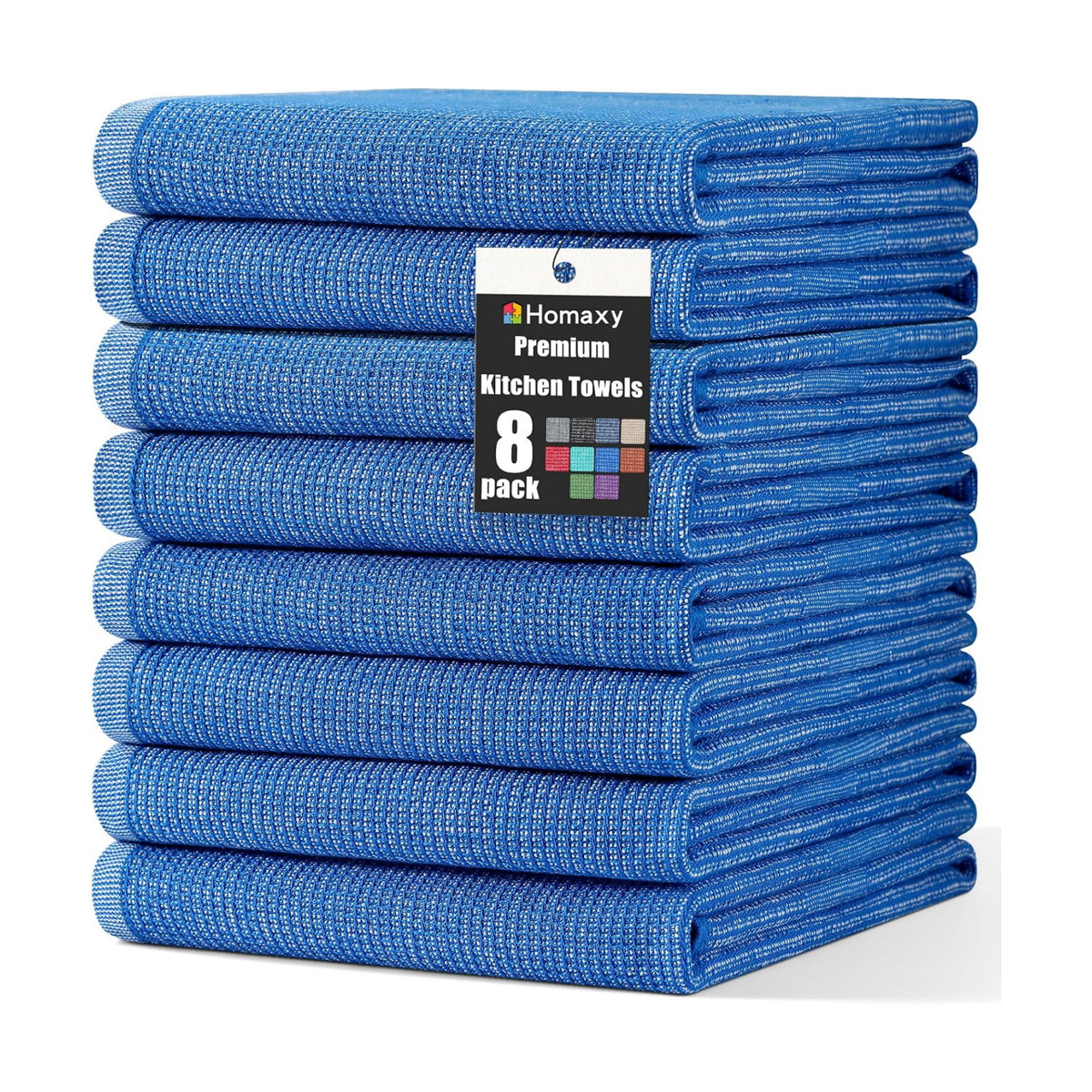 Homaxy 380 GSM Cotton Premium Kitchen Towels 8 Pack, 18"x 28", Blueberry | Flat and Terry Dish Towels, Highly Absorbent
