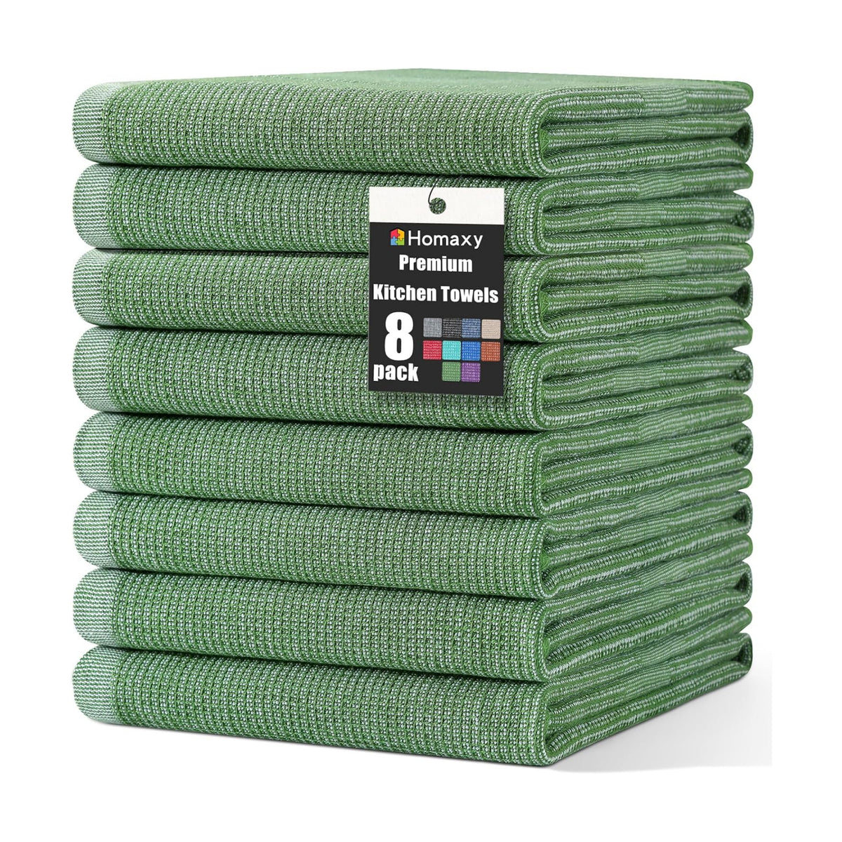 Homaxy 380 GSM Cotton Premium Kitchen Towels 8 Pack, 18"x 28", Grass Green | Flat and Terry Dish Towels, Highly