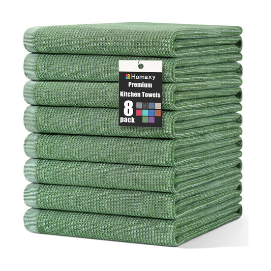 Homaxy 380 GSM Cotton Premium Kitchen Towels 8 Pack, 18"x 28", Grass Green | Flat and Terry Dish Towels, Highly