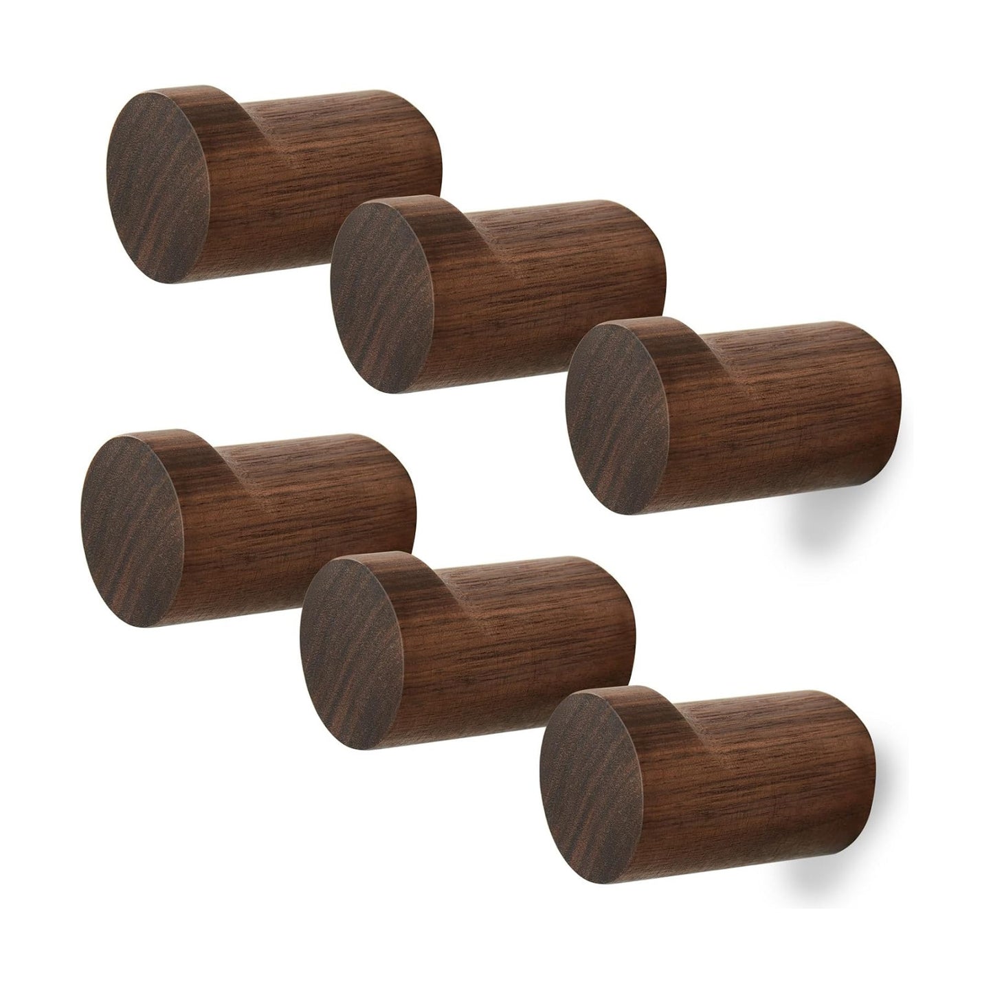 Wood Wall Hooks for Hanging / Black Walnut / Set of 6