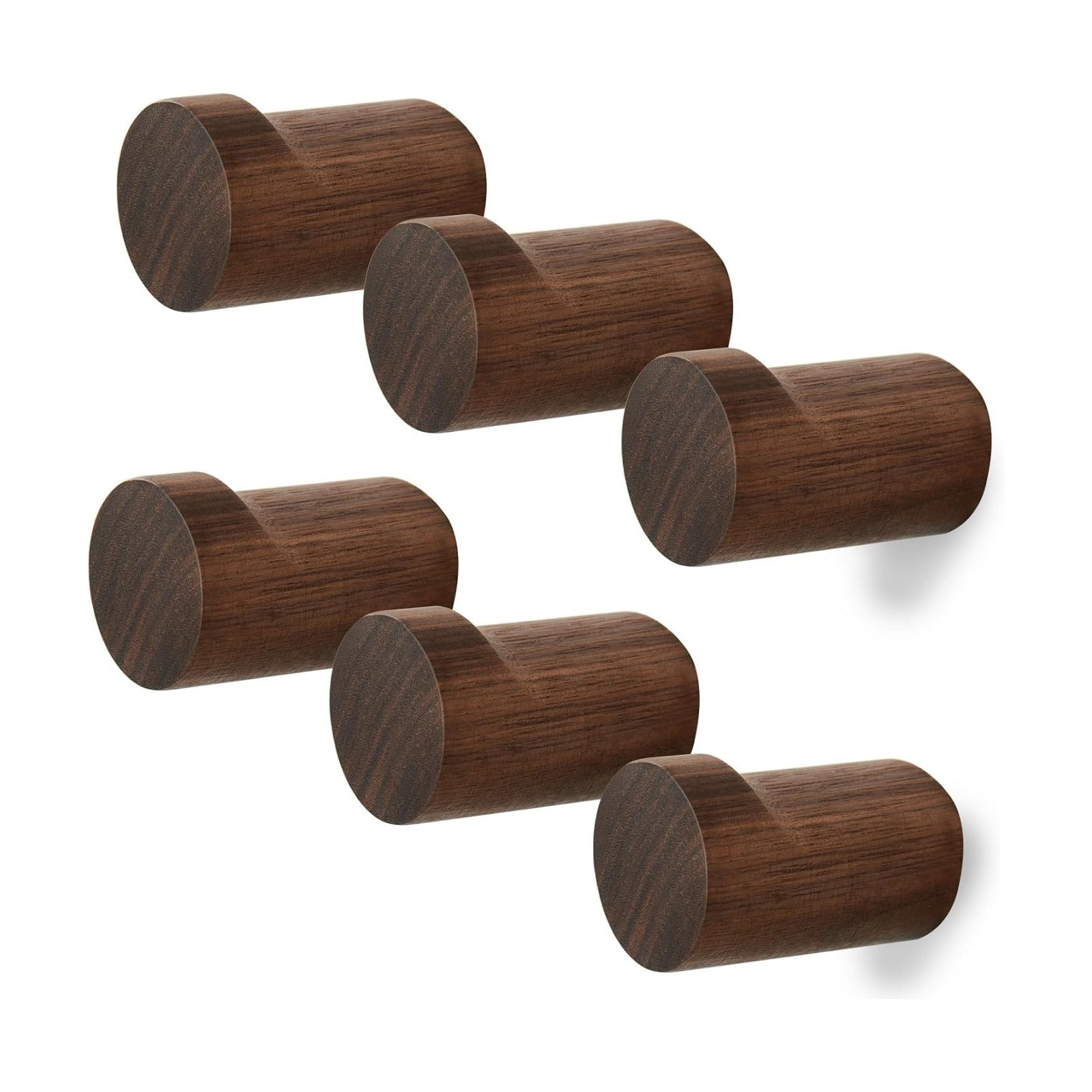 Wood Wall Hooks for Hanging / Black Walnut / Set of 6