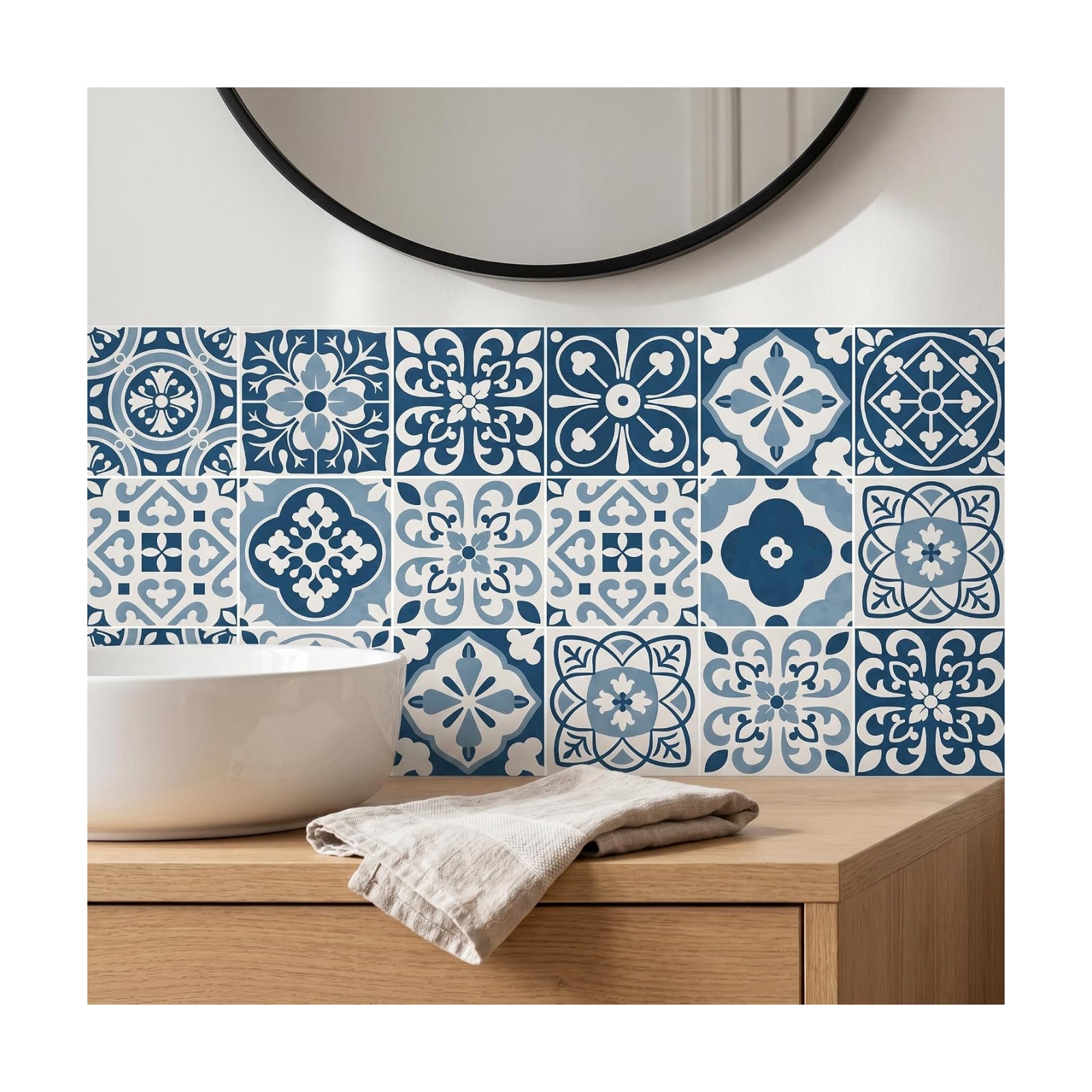 Mediterranean Tile Stickers / Blue / 4 x 4 / Set of 30