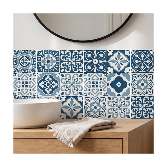 Mediterranean Tile Stickers / Blue / 4 x 4 / Set of 30
