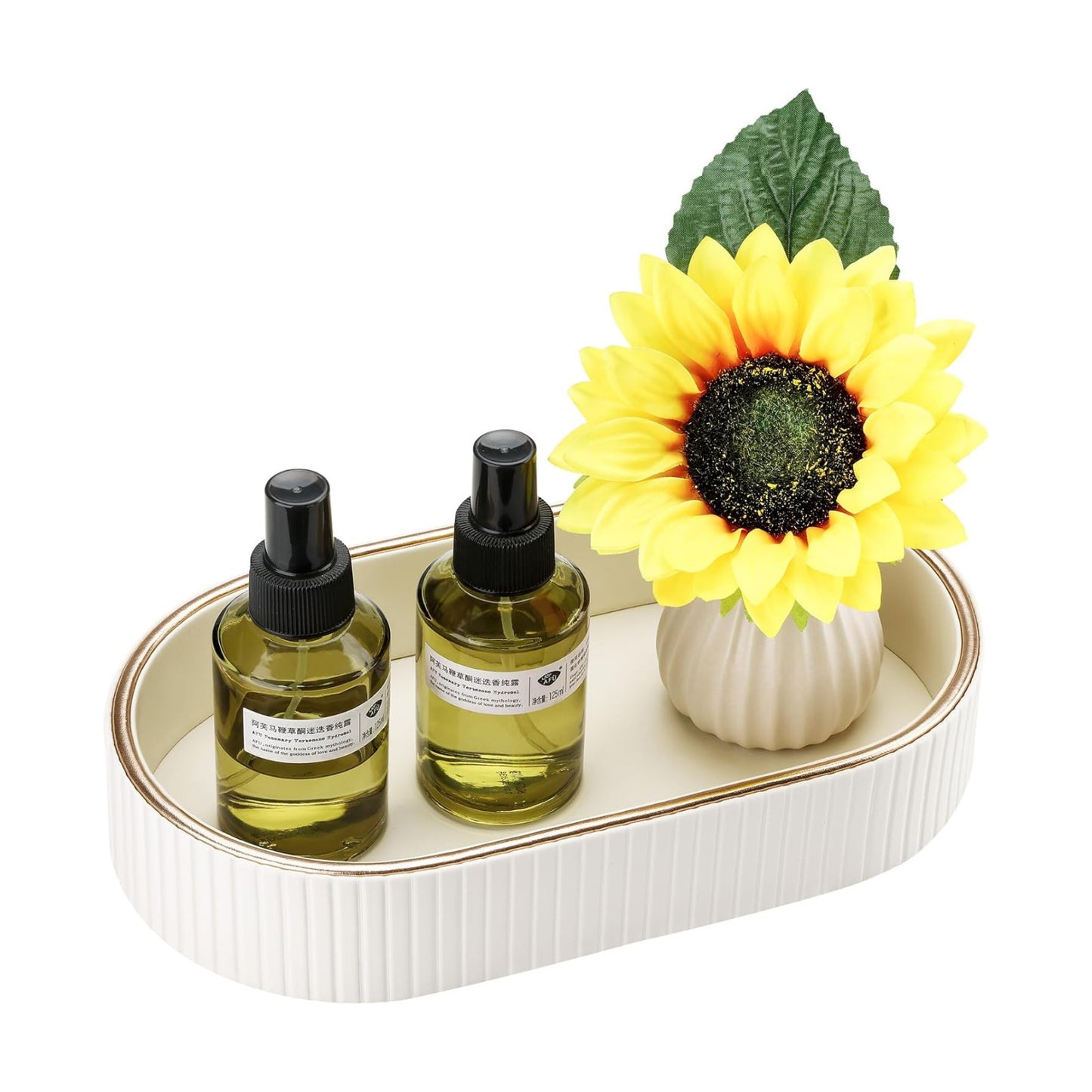 Oval Vanity Tray Perfume Organizer / Cream White