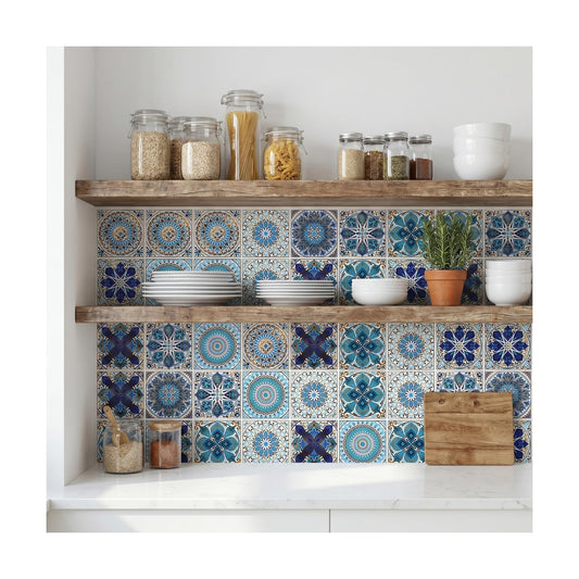 Gold Boho Mandala Peel and Stick Wall Stickers / Blue / 4 x 4 / Set of 30