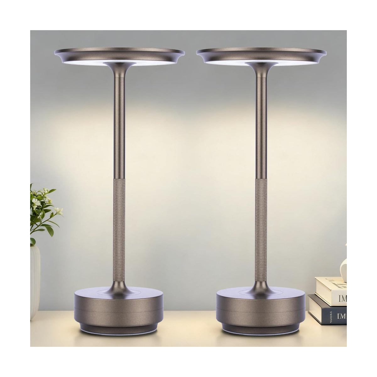 UdoUto 2-Pack Cordless Table Lamp Rechargeable-Coffee | 5000mAh Battery Operated, LED Table Light with Touch Stepless